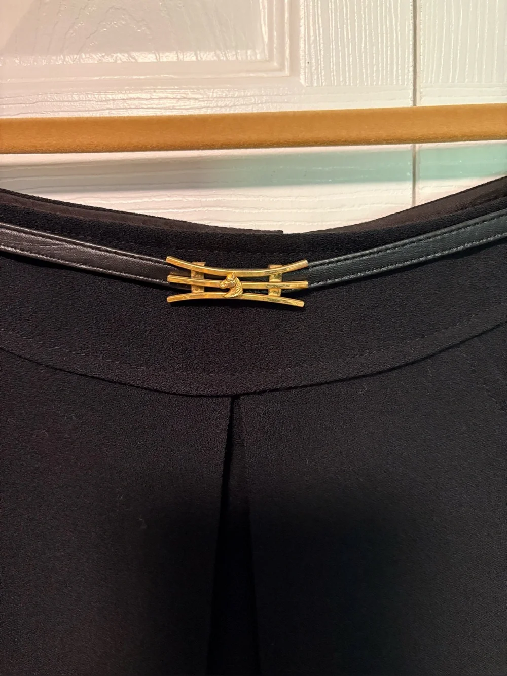 Vintage Beautifully Made Midnight Navy Blue Skirt with Gold Tone Faux Buckle